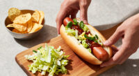hot dogs with vinegared iceberg and potato chips
