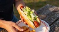 hot dogs with vinegared iceberg and potato chips