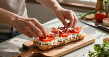 Panino Con Caprino, Pomodori E Prosciutto Crudo