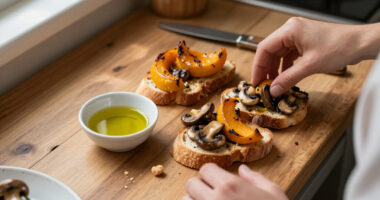 Autumn Bruschette: Mushroom, Squash, And New-Oil Toasts